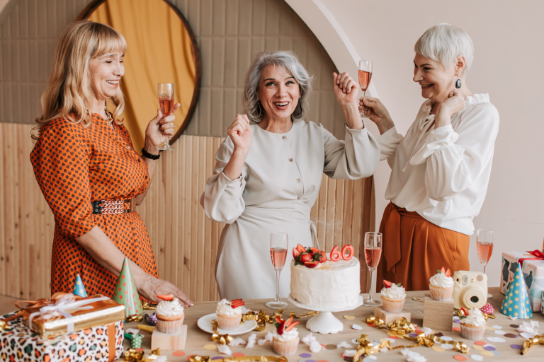 3 older women adults enjoying their age