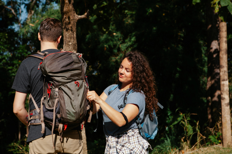 Relaxation Techniques for Anxiety: a couple on their backpack spending time in nature