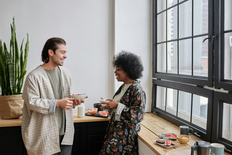 Reciprocity in Relationships: happy couple having breakfast